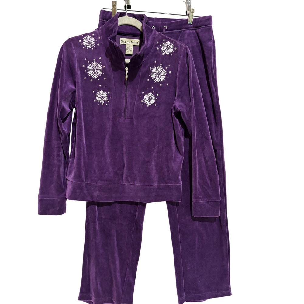 Seventh Avenue Purple Velour Snowflake Tracksuit Set Lounge sz M Y2k‎ Christmas